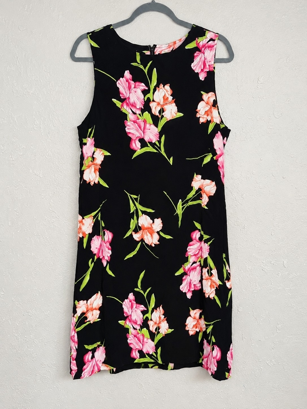 Emma James Black Sleeveless Dress with Pink & Peach Floral Print